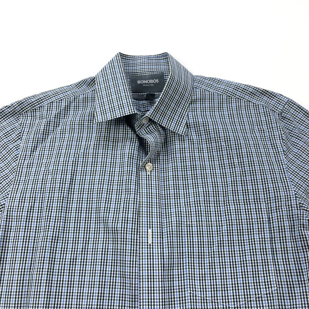 Bonobos Wrinkle Free SLIM FIT 15.5/34 Button Long Sleeve Dress Shirt Blue Green